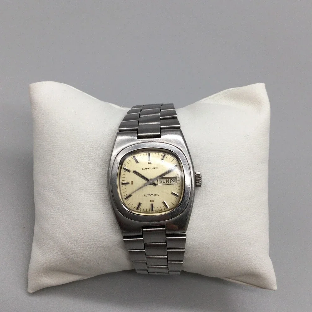 Vintage Longines Mens Watch 27mm Cream Dial Automatic Day Date Stainless 6.25